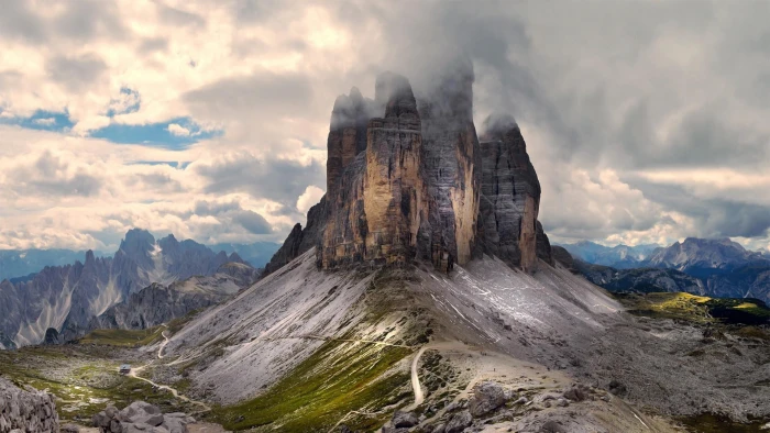 mountainous landforms sky cloud lavaredo italy mount scenery 2k