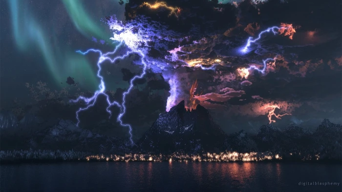 mountains storm magma vulcano Nature Mountains HD Art 2k