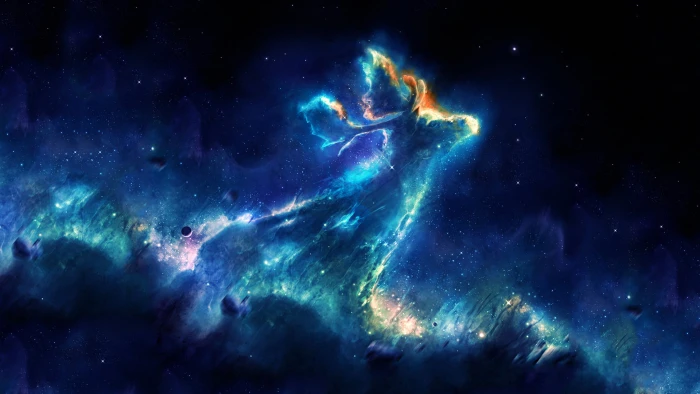 multicolored abstract painting galaxy themed deer wallpaper 2k