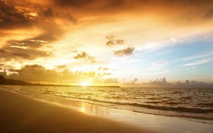 Nature Landscape Sky Sand Sea Beach Sunset Wide golden hour 2k