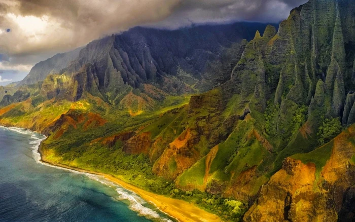 nature landscape aerial view mountains beach sea cliff