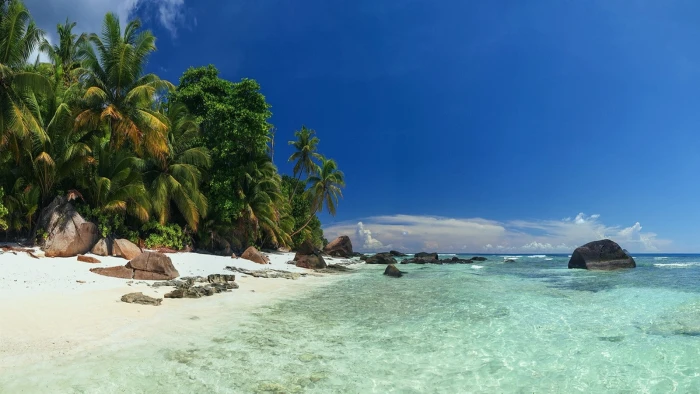 nature Seychelles tropical water summer clouds sand sea 2k