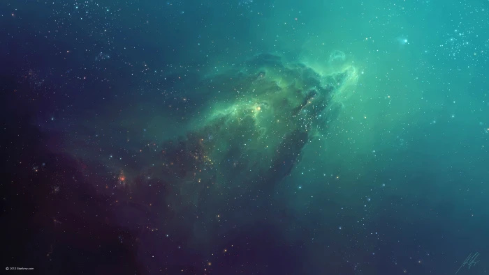 nebula stars space green galaxy TylerCreatesWorlds art 2k