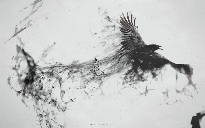 raven digital wallpaper eagle painting crow ink animals birds 2k