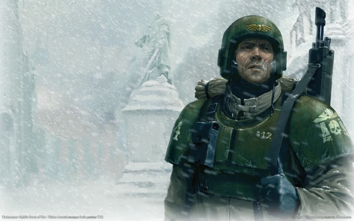 rifle skulls winter snow laser warhammer dawn of war imperial guard Nature Winter HD Art 2k