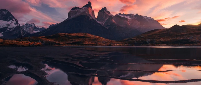 rock mountain ultra wide photography landscape nature water 2k