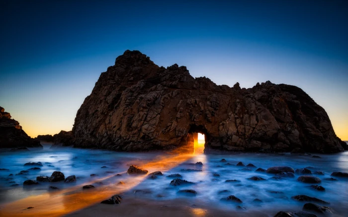 rock the ocean CA arch California US Big Sur beach Pfeiffer 2k