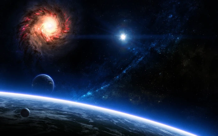 several planets illustration universe painting space digital art 2k