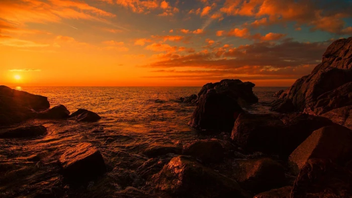 sky sea sunset rock horizon shore coast dusk coastline 2k