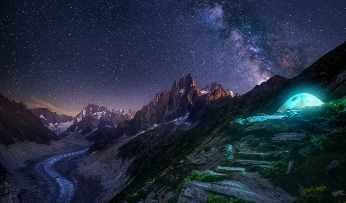 starry night digital wallpaper landscape photography nature 2k