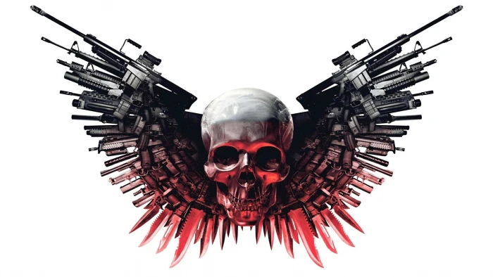 The Expendables weapon gun skull white background studio shot 2k