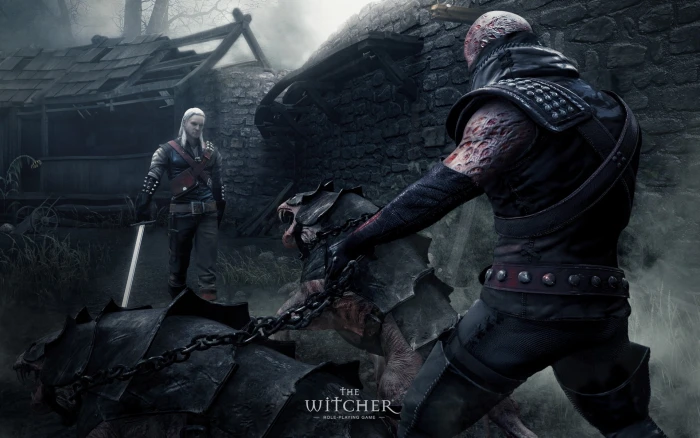The Witcher wallpaper warrior dogs people fire Natural Phenomenon 2k