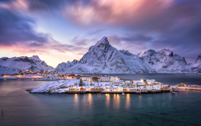 white mountain nature landscape Norway mountains evening 2k