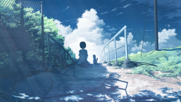 woman anime character beside cat wallpaper girls artwork 2k