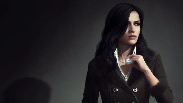 women's black button up blazer girl brunette art witch The Witcher 3 Wild Hunt 2k