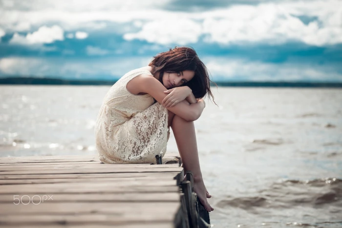 Yuri Egoroff women model looking at viewer long hair barefoot 2k