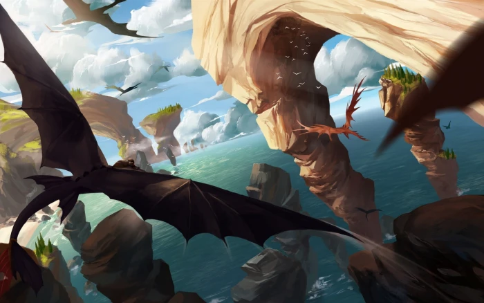 flying dragons digital wallpaper artwork fantasy art How to Train Your Dragon 2k