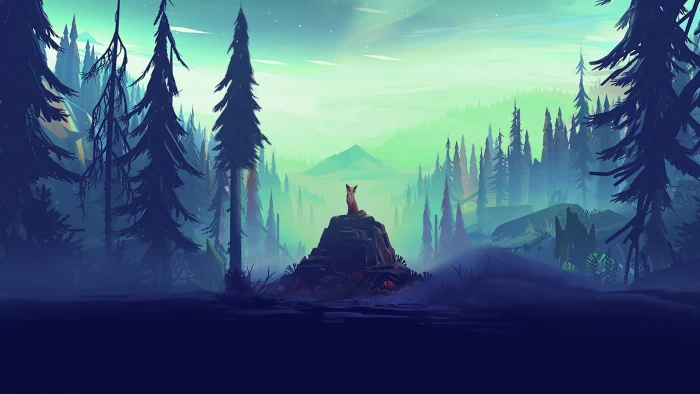 forest fox trees landscape nature rocks animal artist 2k