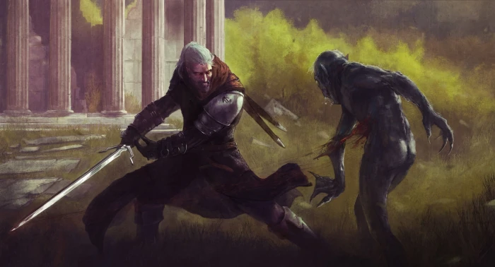 Geralt from The Witcher digital artwork fantasy art of Rivia 2k