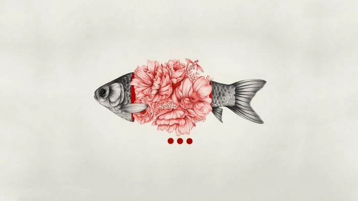 gray and pink floral fish painting digital art minimalism simple background 2k