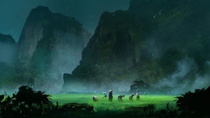 green and brown trees painting fantasy art landscape artwork 2k