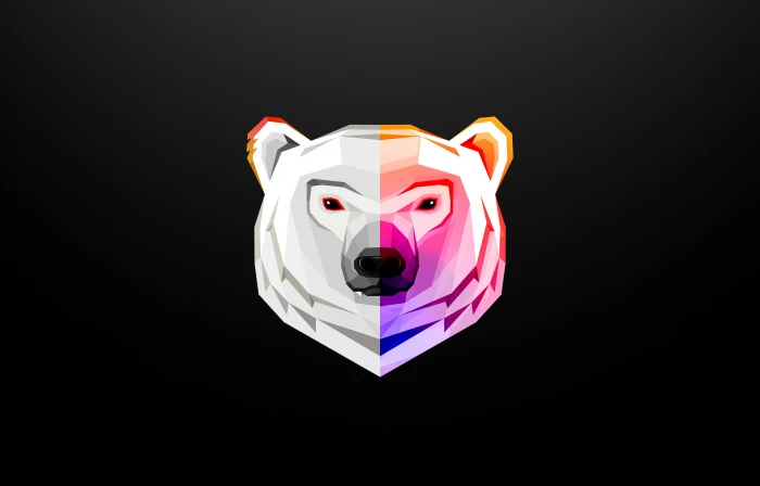 gray and purple bear face illustration abstract animals 2k 4k