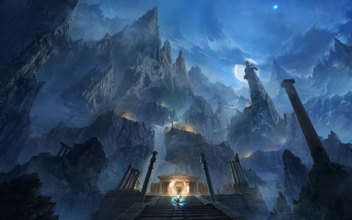 gray castle near mountain digital wallpaper mountains fantasy art 2k