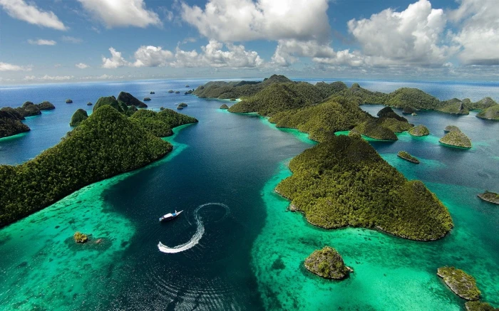 Indonesia Island Aerial View Raja Ampat Landscape Sea Clouds Nature