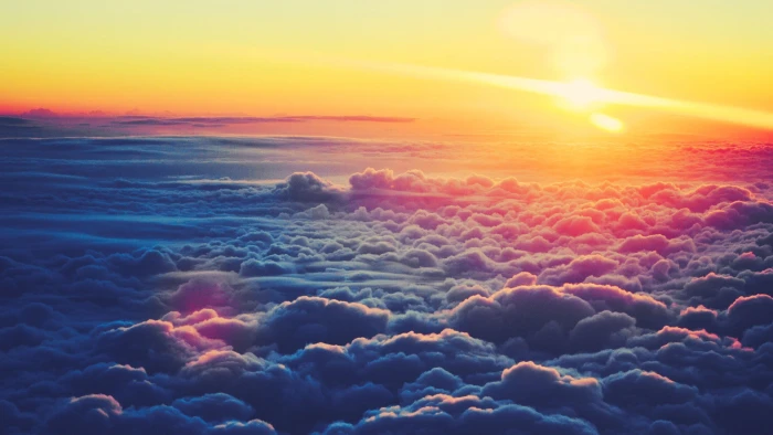 landscaped golden hour aerial view of sea clouds sky sunlight 2k