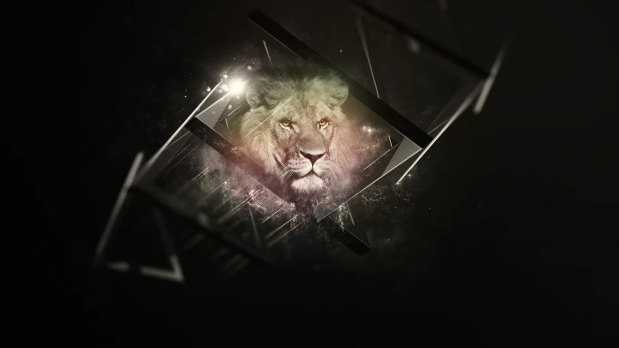 lion digital art illustration nature animals artwork black background 2k