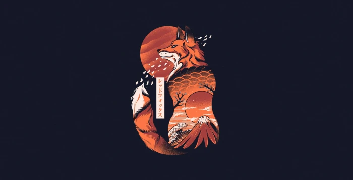 minimalism artwork Asia fox simple background animals 2k