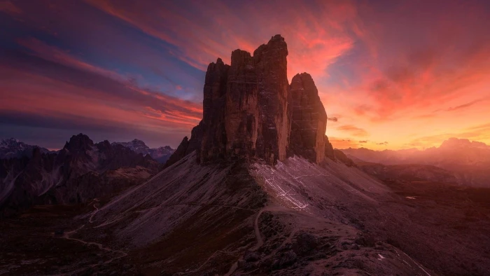 morning italy dolomites tre cime di lavaredo mount scenery 2k