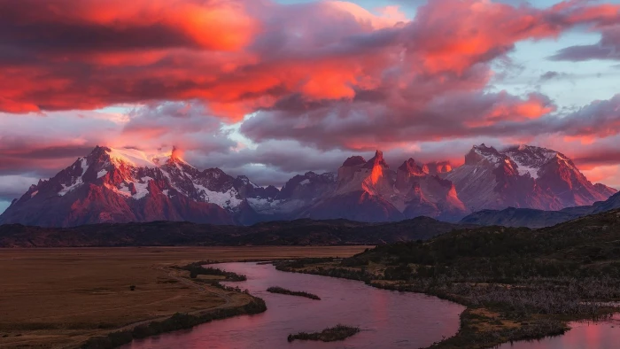 mount scenery pink sunrise sky peak peaks patagonia 2k