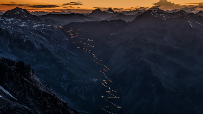 nature landscape mountains clouds sunset rocks sky road 2k