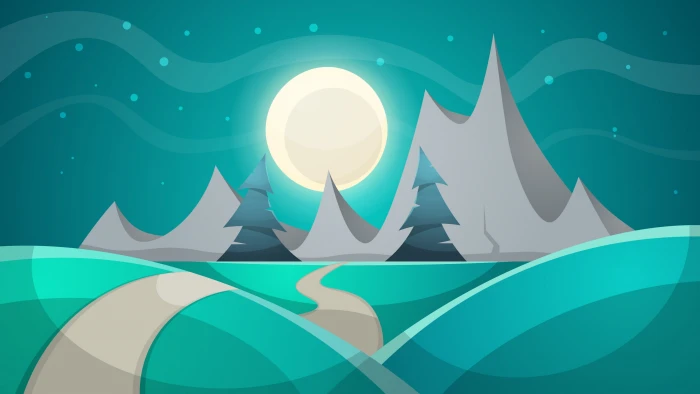 nature landscape winter snow Moon digital art minimalism 2k