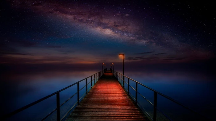 phenomenon stars night sky starry pier nature lighting 2k