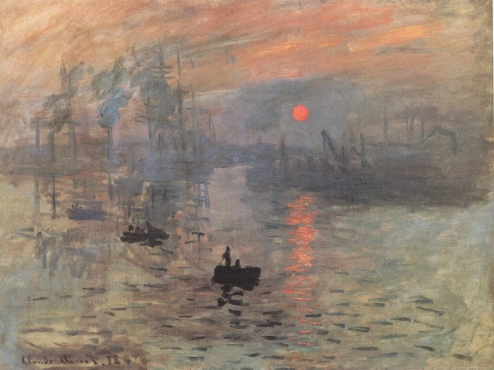 paining of boat during golden hour artwork painting Claude Monet