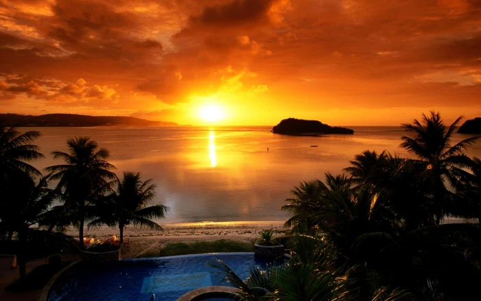 photo of golden hour sunset beach sea sunlight sky water 2k