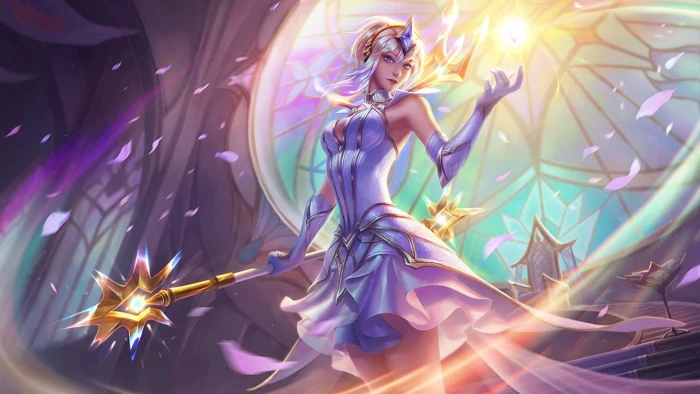 purple sleeveless dress anime character Lux League of Legends 2k