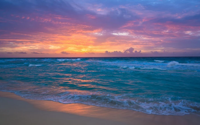 sea under orange sky beach sunset horizon water scenics nature 2k