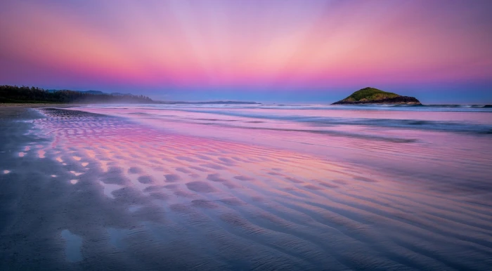 shore and island photography nature clouds sunset pink beach 2k