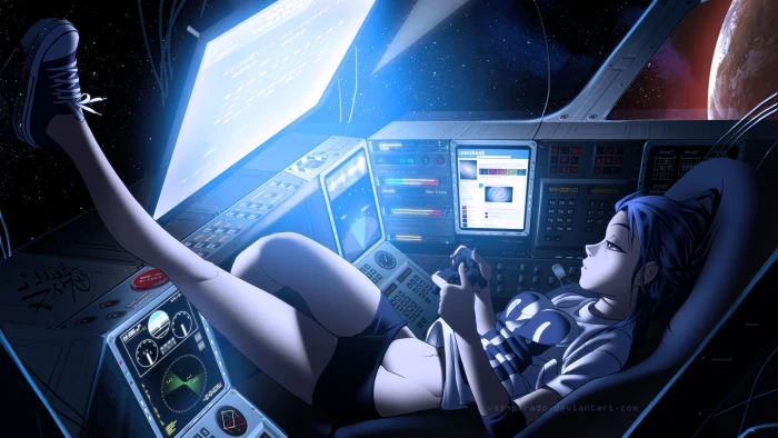 Anime Video Games Girl PlayStation 3 Space Invaders Spaceship Zero Gravity Vashperado 2k