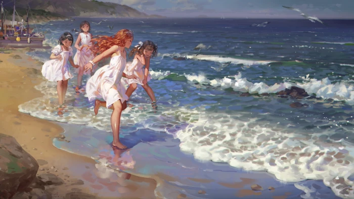 beach sand waves dress sea loli water real people women 2k