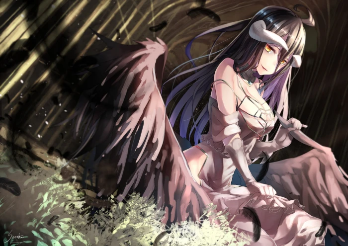 black and blue haired female character Anime Overlord Albedo 2k