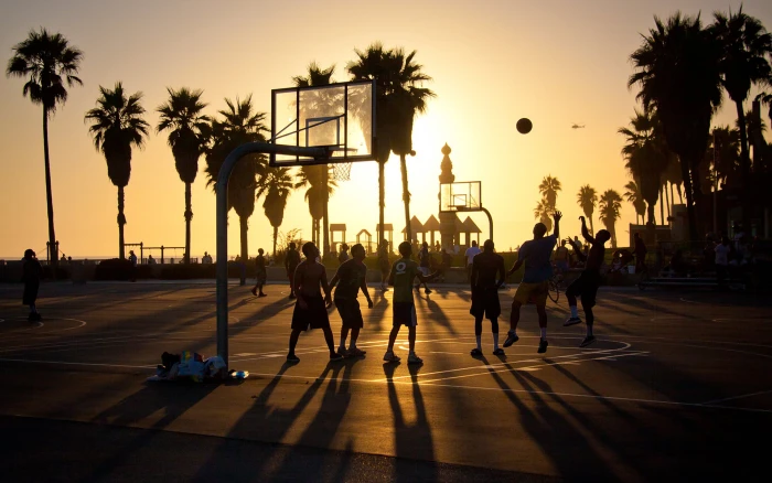 black and grey basketball hoop summer california sunset los angeles 2k