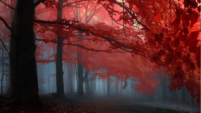 black and pink trees painting red tree illustration nature 2k