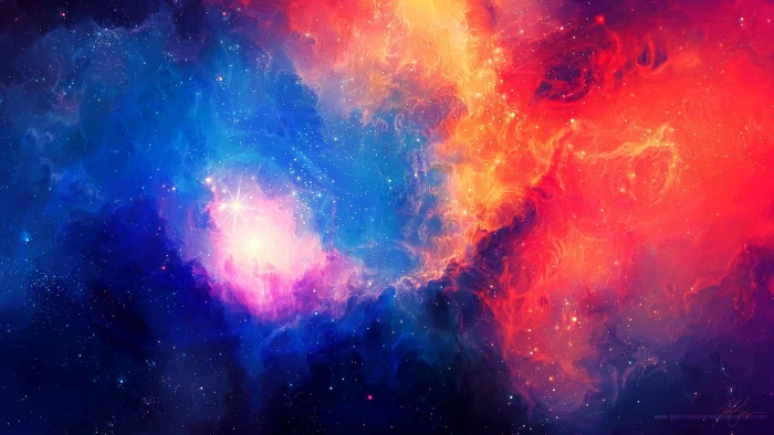 blue and red abstract painting clouds digital wallpaper 2k