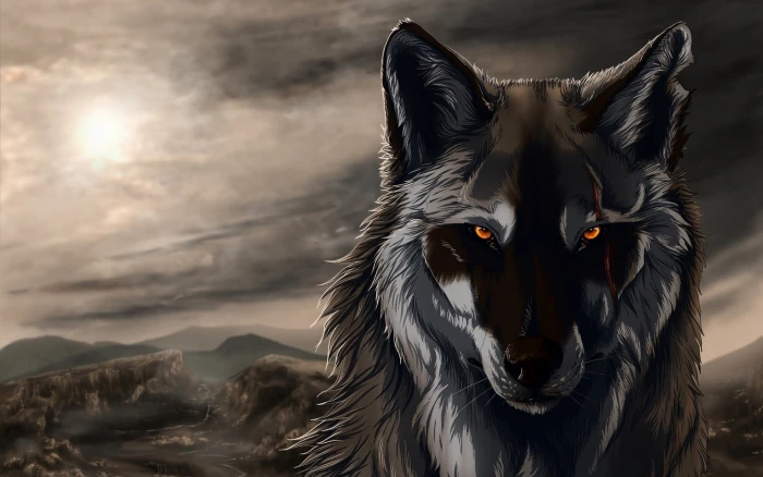 brown and white wolf illustration artwork digital art animals 2k