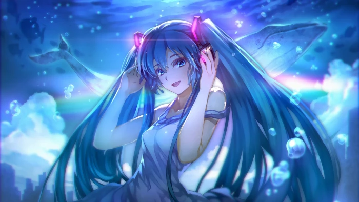 blue haired female anime character digital wallpaper girls 2k