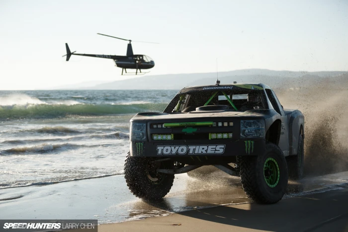 Chevrolet Silverado Trophy Truck Stop Action Beach Helicopter HD black monster truck 2k